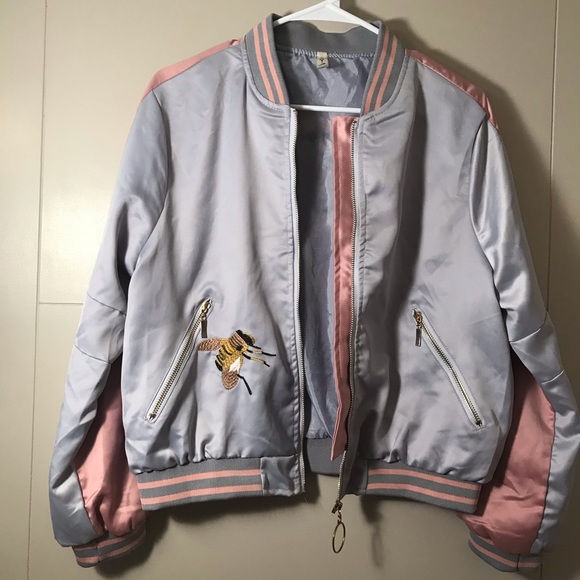Unique Embroidered Bumblebee Satin Bomber Jacket - Picture 10 of 16